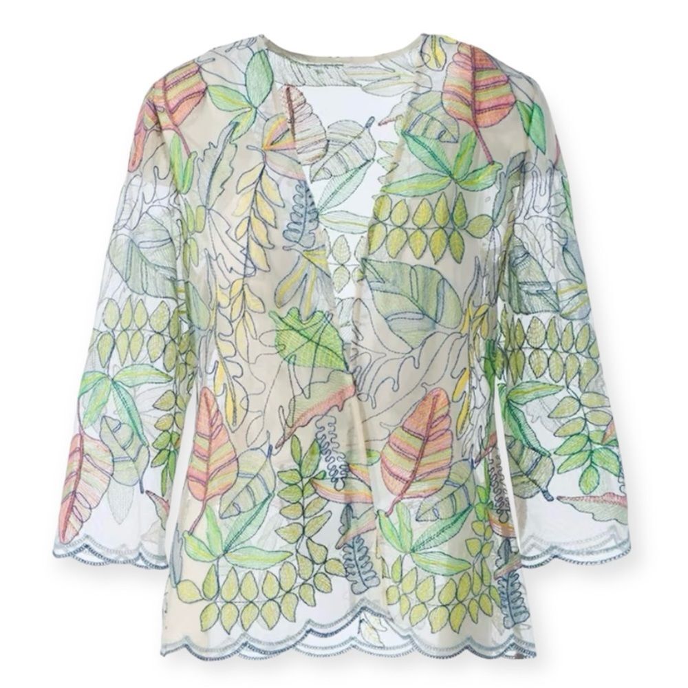 Chico's Floral Mesh Embroidered Jacket in Alabaster Size O or Small/4